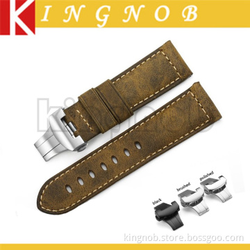 24mm Assolutamente Vintage Calf Leather Watch Band Deployment Clasp Asso Strap for PAM 44mm